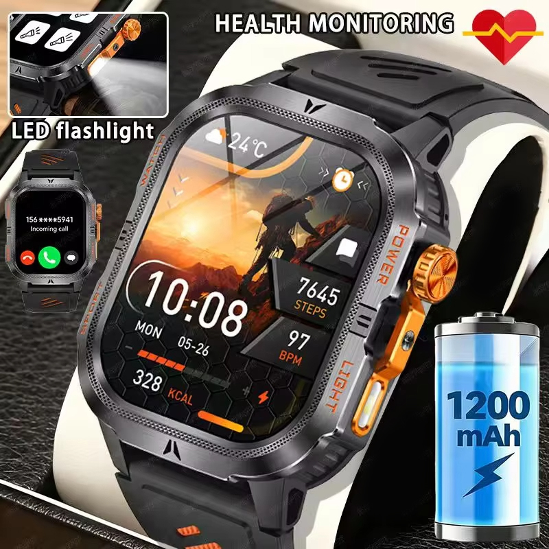 Smartwatch Rugged Watches For Men - Relógio Inteligente Militar 2026 com Bateria