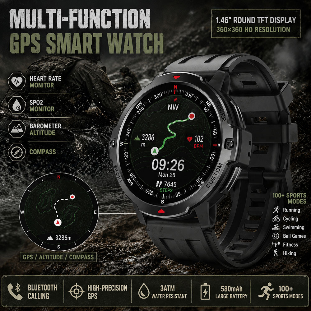 NOVO Smartwatch Militar GPS de - Smartwatch Timex Watches For Men avaliação e preço